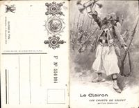 VINTAGE POSTCARD extendible Militaria the bugle songs of the soldier Paul Deroulede