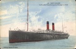 VINTAGE POSTCARD Saint-Nazaire Boat the Transatlantic liner the Champagne on Roads