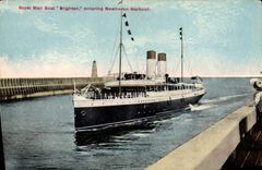 VINTAGE POSTCARD Boat Royal Mail Boat Brighton entering Newhaven Harbor