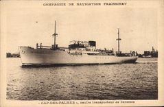 VINTAGE POSTCARD Boat Company Navigation Fraissinet Cape of the Palms conveying ship of bananas