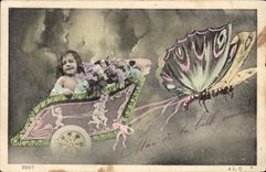 CPA Insectes Papillon Enfant