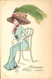 VINTAGE POSTCARD Fantaisie Illustrator Woman the Last Smart Hop Chapeau Caps