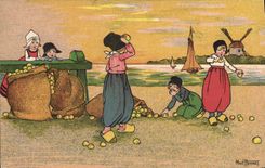 VINTAGE POSTCARD Fantasy Illustrator Netherlands Folklore Netherlands Mad Hermet Children Windmill