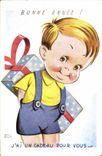 VINTAGE POSTCARD Fantaisie Illustrator Child I have a gift for you