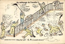 VINTAGE POSTCARD Militaria With the cleaning of the staircase
