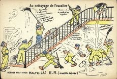 CPA Militaria Au nettoyage de l'escalier