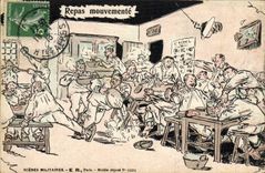 CPA Militaria Repas mouvemente