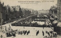 VINTAGE POSTCARD Inauguration of the Gambetta monument Ravelled of the Companies of Bordeaux Gymnastics