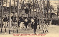 VINTAGE POSTCARD Teacher training school of Gymnastics and Joinville fencing the Redoute bridge of the Pheasantry Exercise to the rings Square