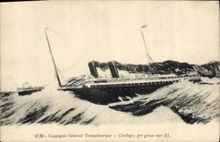 VINTAGE POSTCARD Boat General Company Transatlantic Carthage by heavy sea