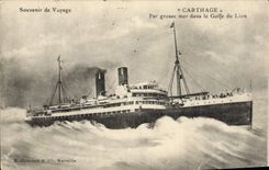 VINTAGE POSTCARD Carthage Boat by heavy sea in the Gulf of lion