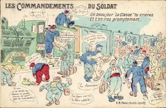 VINTAGE POSTCARD Militaria Fantasy commands of the soldier Train