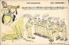 CPA Fantaisie Militaria Aux consignes Trompette