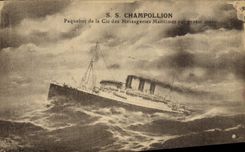 VINTAGE POSTCARD Boat Steamer of the Co of the Maritime Transport S Champollion