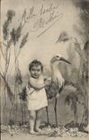 CPA Fantaisie Enfant Cigogne