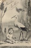 CPA Fantaisie Enfant Cigogne