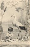 CPA Fantaisie Enfant Cigogne