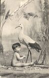 CPA Fantaisie Enfant Cigogne