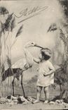CPA Fantaisie Enfant Cigogne