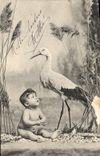 CPA Fantaisie Enfant Cigogne