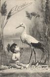 CPA Fantaisie Enfant Cigogne