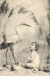 CPA Fantaisie Enfant Cigogne