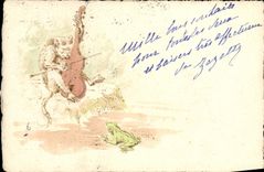 VINTAGE POSTCARD Frog Toad Violin Violoncello