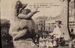 CPA Carnaval de Nice Les jeux du dimanche Le tonneau Grenouille Crapaud 