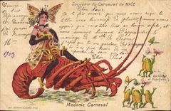 VINTAGE POSTCARD Frog Toad Carnival of Nice Lobster