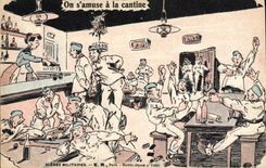 VINTAGE POSTCARD Militaria One has fun with the canteen