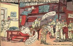 CPA Militaria Echange des effets au magasin de la compagnie 