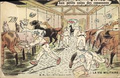 CPA Militaria Aux petits soins des Canassons Cheval Chevaux 