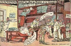CPA Militaria Echange des effets au magasin de la compagnie 