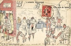 VINTAGE POSTCARD Militaria With the bathroom