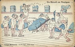 VINTAGE POSTCARD Militaria an alarm clock in music