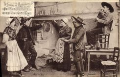 CPA Folklore Auvergne La bourree