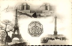MODERN CARD Paris Eiffel Tower Trocadero the place of the Bastille May 1948 sporting Gathering international FSGT