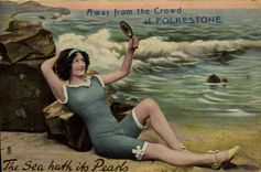 VINTAGE POSTCARD Fantasy Woman Folkestone Bathing suit