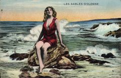VINTAGE POSTCARD Fantasy Woman Bathing suit Sables d'Olonne