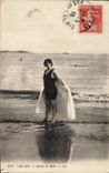 VINTAGE POSTCARD Fantasy Woman Calais Bathing suit Before the bath