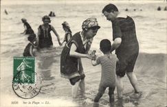 VINTAGE POSTCARD Fantasy Woman Bathing suit On the beach