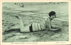 VINTAGE POSTCARD Fantasy Woman Malo Bathing suit les Bains a pretty bather