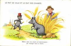 VINTAGE POSTCARD the rat of cheap and the rat of the fields