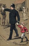 CPA Fantaisie Illustrateur The policeman Enfant Policier Cheval