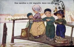 CPA Fantaisie Illustrateur Enfants Une sardine Peche 