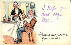 CPA Fantaisie Illustrateur Homme a table 