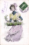CPA Fantaisie Illustrateur Femme Fleuriste