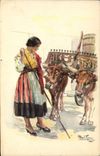 VINTAGE POSTCARD Fantasy Illustrator Woman Cows Coach