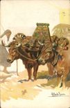 VINTAGE POSTCARD Fantasy Illustrator Coach Oxen