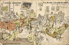 VINTAGE POSTCARD Militaria 4:00 of the evening in the room of rest